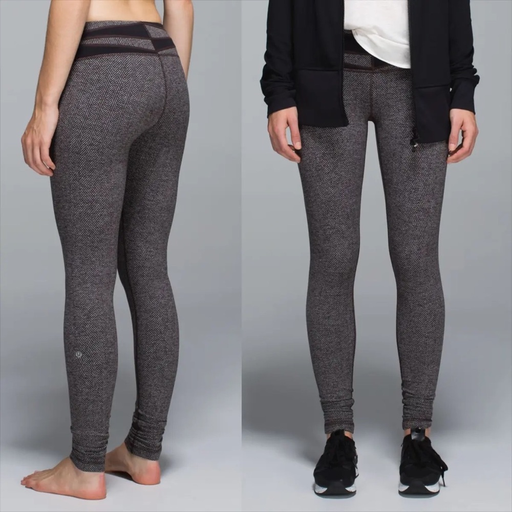 Lululemon Wunder Under Giant Herringbone Black Heathered Black Quilt Leggings 12